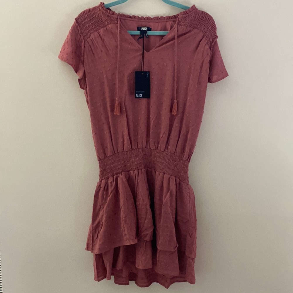 NWT $209 PAIGE Cristina Dress Muted Brick Dust Clip Dot Dress